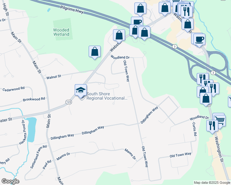 map of restaurants, bars, coffee shops, grocery stores, and more near 18 Hemlock Circle in Hanover