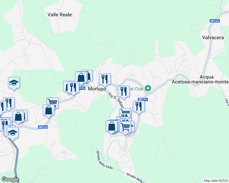 map of restaurants, bars, coffee shops, grocery stores, and more near 7 Via dei Castani in Morlupo