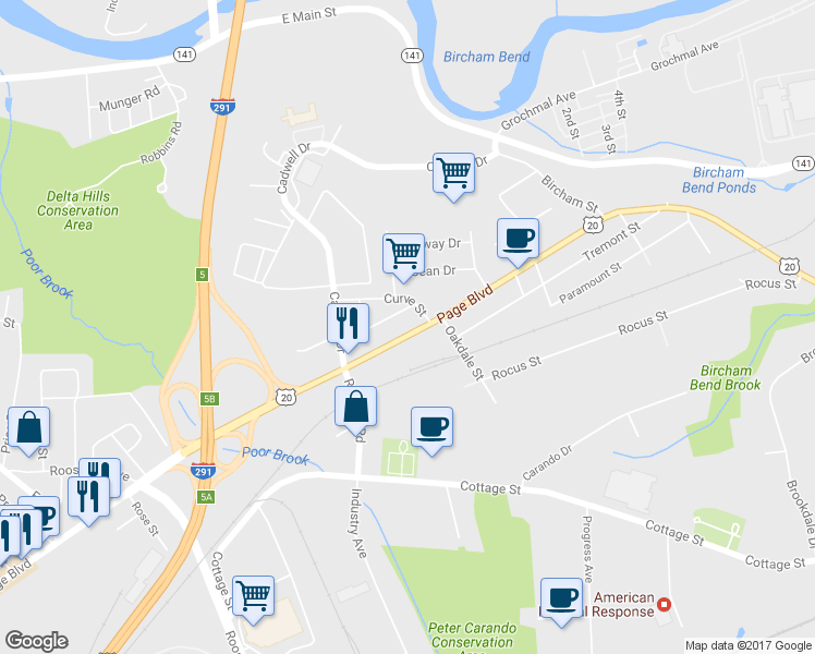 map of restaurants, bars, coffee shops, grocery stores, and more near 1154 Page Boulevard in Springfield