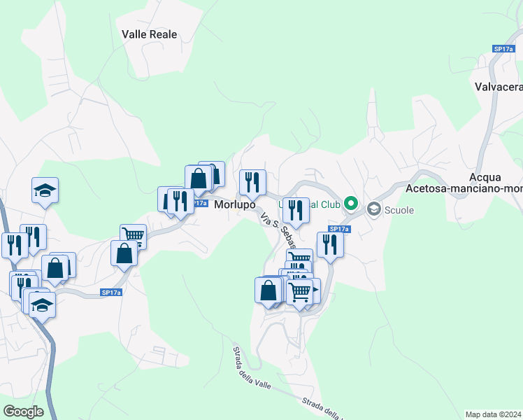 map of restaurants, bars, coffee shops, grocery stores, and more near 7 Via dei Castani in Morlupo