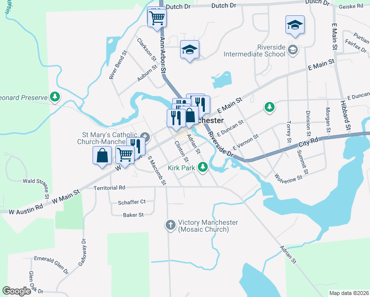 map of restaurants, bars, coffee shops, grocery stores, and more near 133 Clinton Street in Manchester