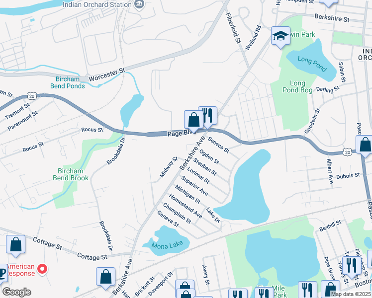 map of restaurants, bars, coffee shops, grocery stores, and more near 1110 Berkshire Avenue in Springfield