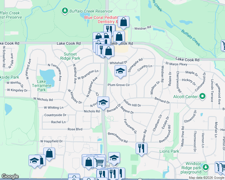 map of restaurants, bars, coffee shops, grocery stores, and more near 7 Regent Ct E in Buffalo Grove