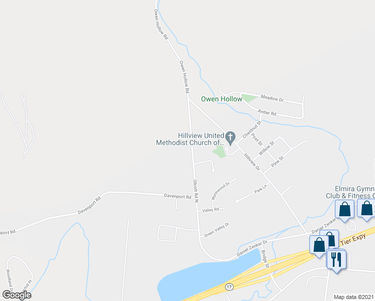 map of restaurants, bars, coffee shops, grocery stores, and more near 99 Olcott Road North in Big Flats