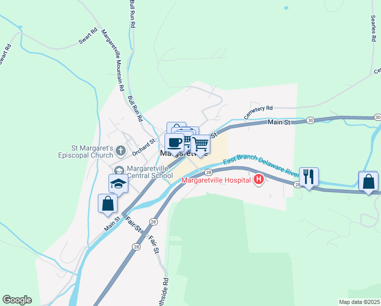 map of restaurants, bars, coffee shops, grocery stores, and more near in Margaretville