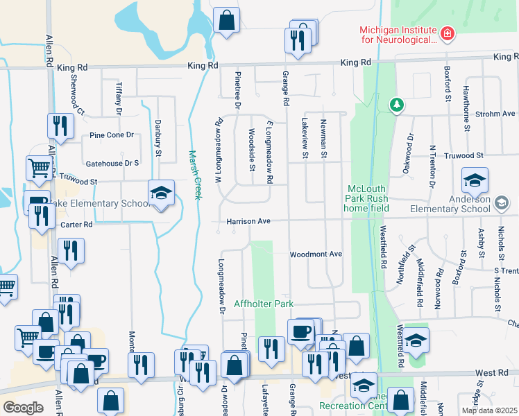 map of restaurants, bars, coffee shops, grocery stores, and more near 3738 Harrison Avenue in Trenton