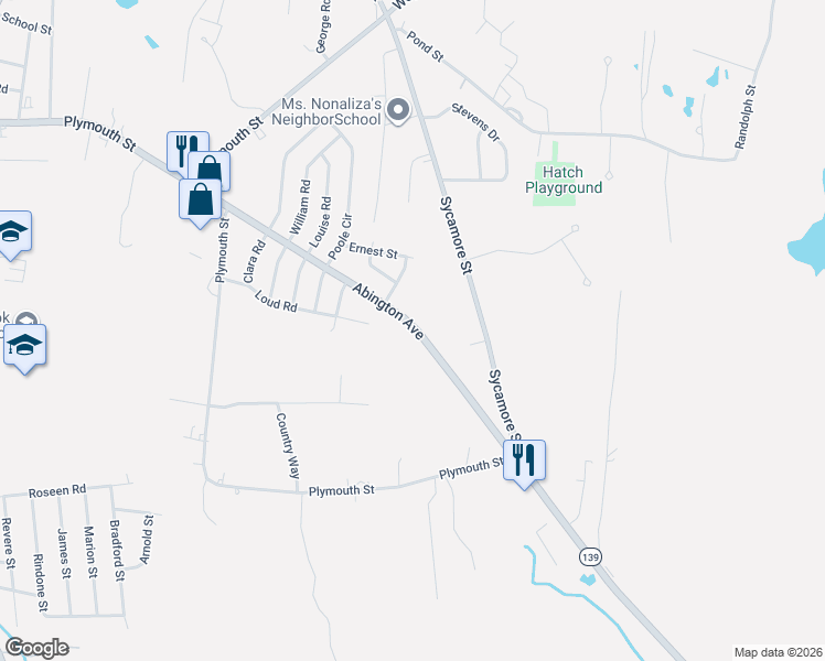 map of restaurants, bars, coffee shops, grocery stores, and more near 93 Abington Avenue in Holbrook