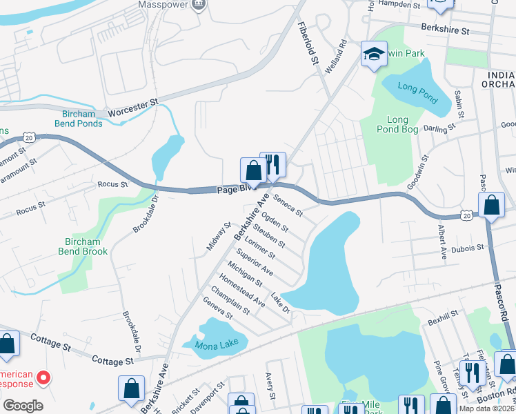 map of restaurants, bars, coffee shops, grocery stores, and more near 1109 Berkshire Avenue in Springfield