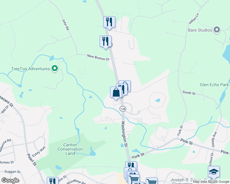 map of restaurants, bars, coffee shops, grocery stores, and more near 1017 Turnpike Street in Canton