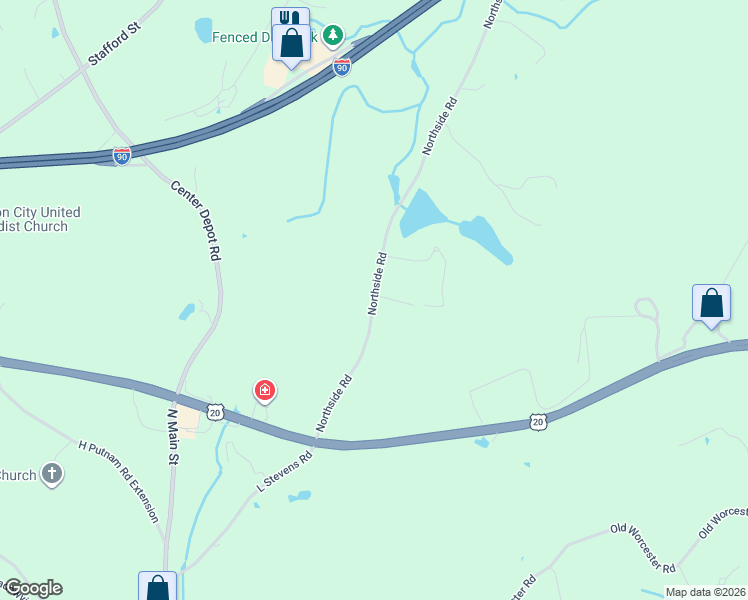 map of restaurants, bars, coffee shops, grocery stores, and more near 33 Northside Road in Charlton