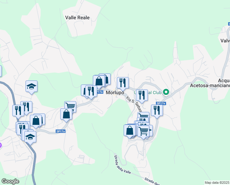 map of restaurants, bars, coffee shops, grocery stores, and more near in Morlupo