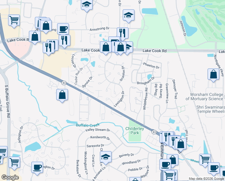 map of restaurants, bars, coffee shops, grocery stores, and more near 550 Greystone Lane in Wheeling