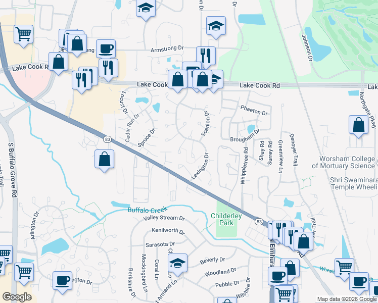 map of restaurants, bars, coffee shops, grocery stores, and more near 550 Greystone Lane in Wheeling
