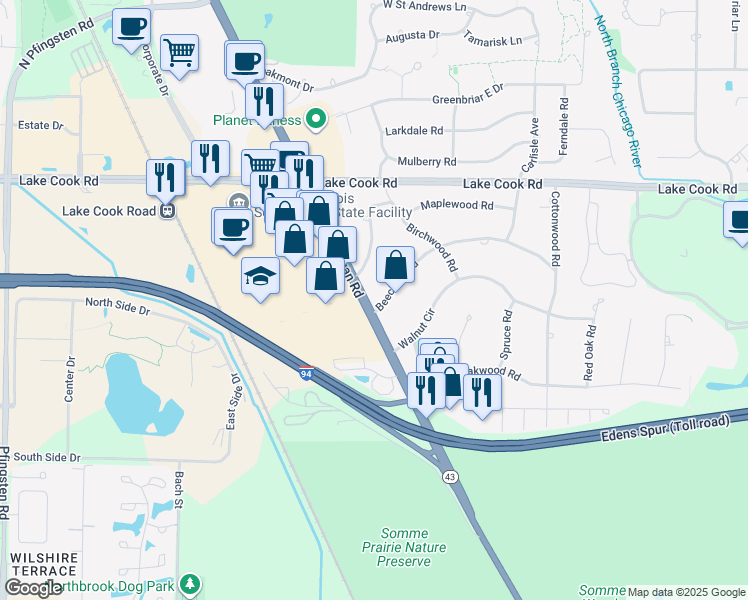 map of restaurants, bars, coffee shops, grocery stores, and more near in Deerfield