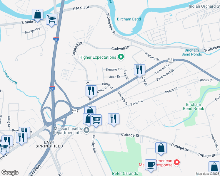 map of restaurants, bars, coffee shops, grocery stores, and more near 1154 Page Boulevard in Springfield