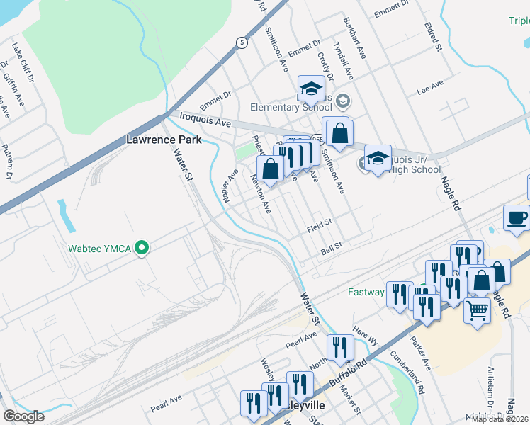 map of restaurants, bars, coffee shops, grocery stores, and more near 1037 Napier Avenue in Erie