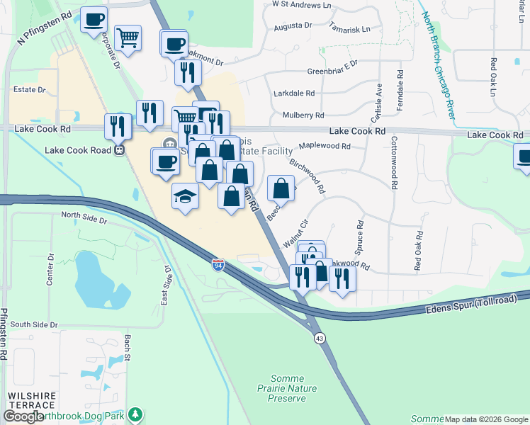map of restaurants, bars, coffee shops, grocery stores, and more near in Deerfield