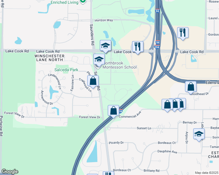 map of restaurants, bars, coffee shops, grocery stores, and more near 224 Estate Court in Northbrook