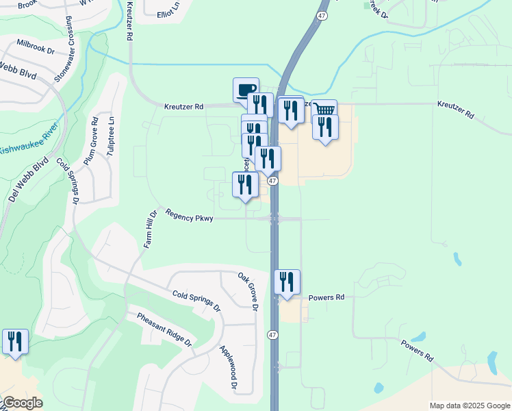 map of restaurants, bars, coffee shops, grocery stores, and more near 12400 Princeton Drive in Huntley
