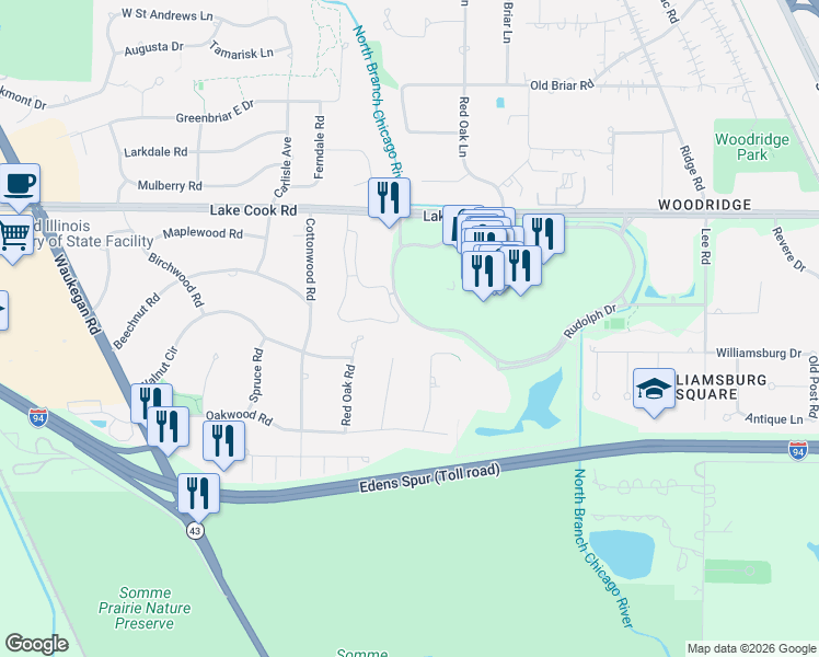 map of restaurants, bars, coffee shops, grocery stores, and more near 232 Linden Road in Northbrook