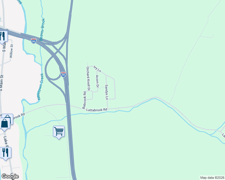 map of restaurants, bars, coffee shops, grocery stores, and more near 18 Sandys Lane in Horseheads