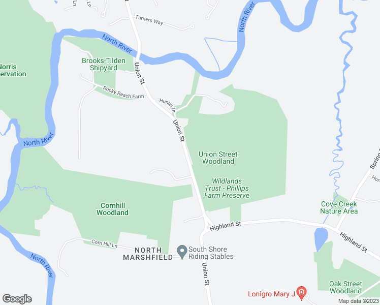 map of restaurants, bars, coffee shops, grocery stores, and more near 1278 Union Street in Marshfield