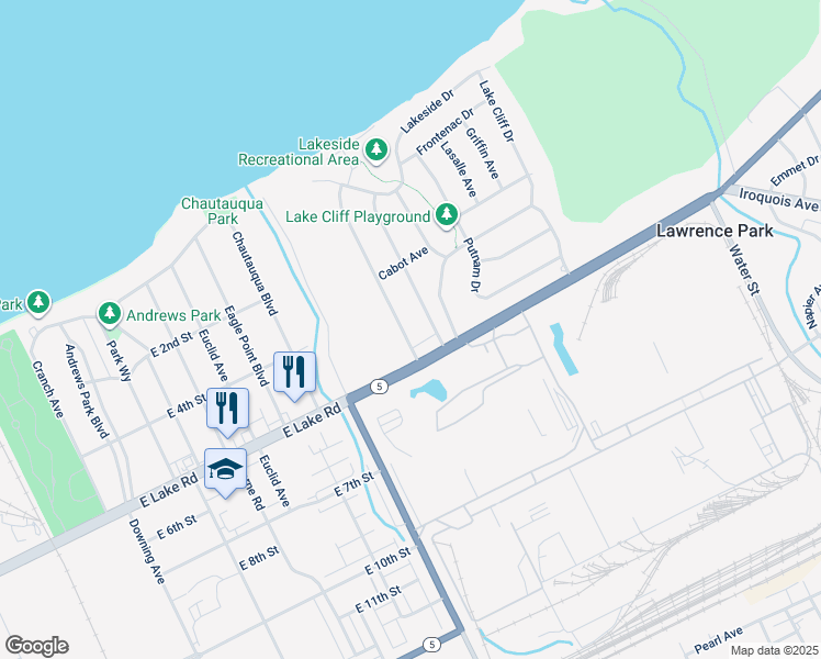 map of restaurants, bars, coffee shops, grocery stores, and more near 401 Halley St in Erie