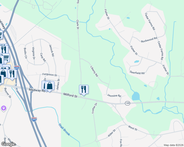 map of restaurants, bars, coffee shops, grocery stores, and more near 7 Liberty Road in Medway