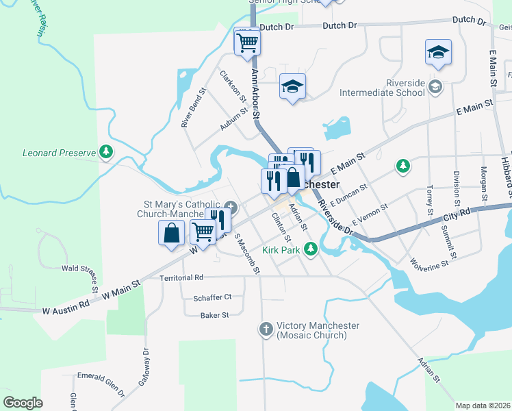 map of restaurants, bars, coffee shops, grocery stores, and more near 110 Clinton Street in Manchester