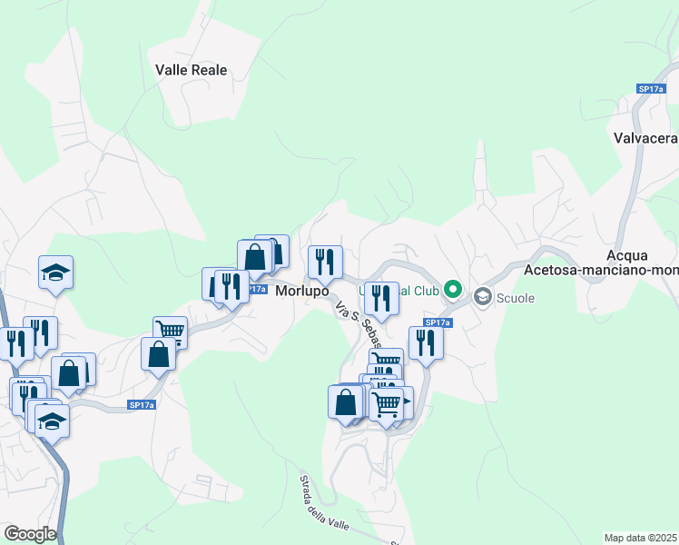 map of restaurants, bars, coffee shops, grocery stores, and more near 12 Via del Grecale in Morlupo