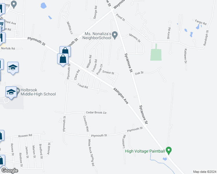 map of restaurants, bars, coffee shops, grocery stores, and more near 83 Abington Avenue in Holbrook