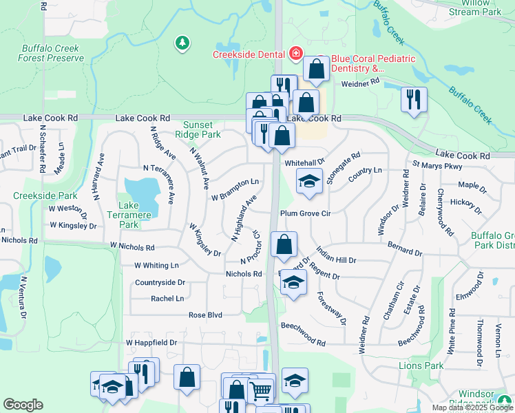 map of restaurants, bars, coffee shops, grocery stores, and more near 4105 North Highland Avenue in Arlington Heights