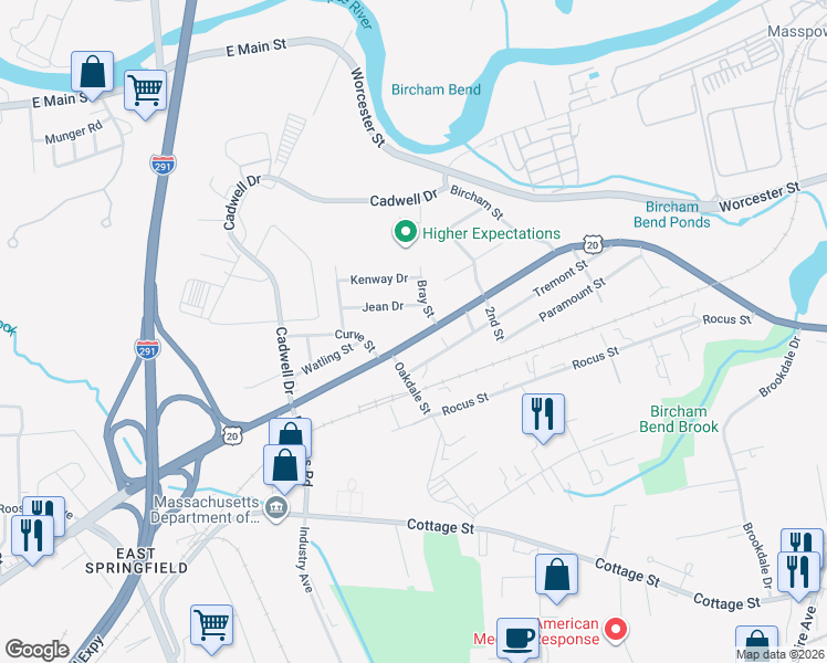 map of restaurants, bars, coffee shops, grocery stores, and more near 49 Jean Drive in Springfield