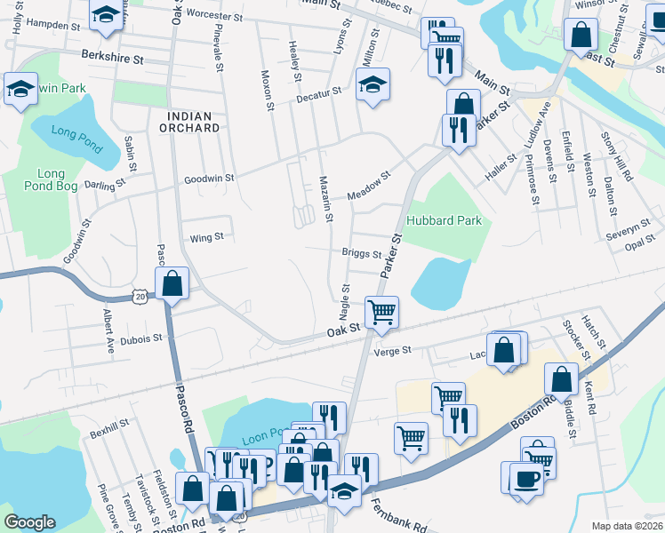 map of restaurants, bars, coffee shops, grocery stores, and more near 91 Briggs Street in Springfield