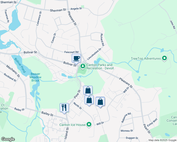 map of restaurants, bars, coffee shops, grocery stores, and more near 19 Meyer Terrace in Canton