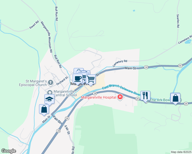 map of restaurants, bars, coffee shops, grocery stores, and more near 920 Main Street in Margaretville