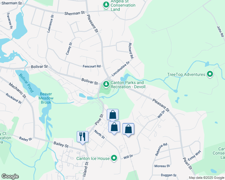 map of restaurants, bars, coffee shops, grocery stores, and more near 19 Meyer Terrace in Canton