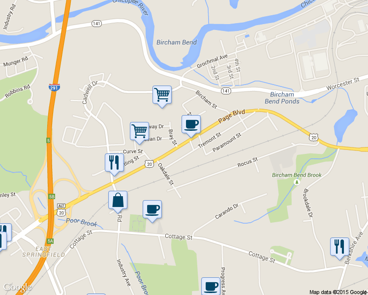 map of restaurants, bars, coffee shops, grocery stores, and more near 1261 Page Blvd in Springfield