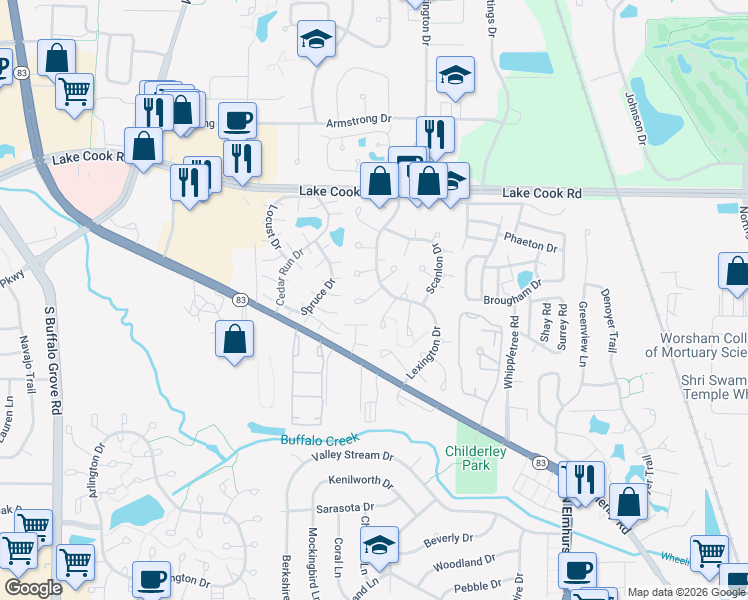 map of restaurants, bars, coffee shops, grocery stores, and more near 1152 Middlebury Lane in Wheeling