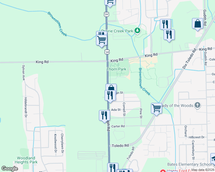 map of restaurants, bars, coffee shops, grocery stores, and more near 21311 Telegraph Road in Brownstown Charter Township
