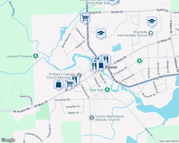 map of restaurants, bars, coffee shops, grocery stores, and more near 110 Clinton Street in Manchester