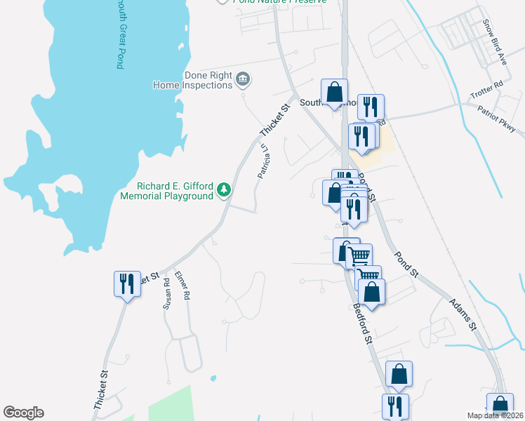 map of restaurants, bars, coffee shops, grocery stores, and more near 106 Patricia Ln in Weymouth