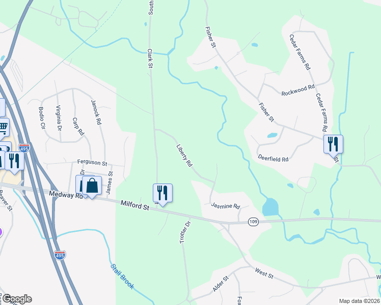 map of restaurants, bars, coffee shops, grocery stores, and more near 7 Liberty Road in Medway