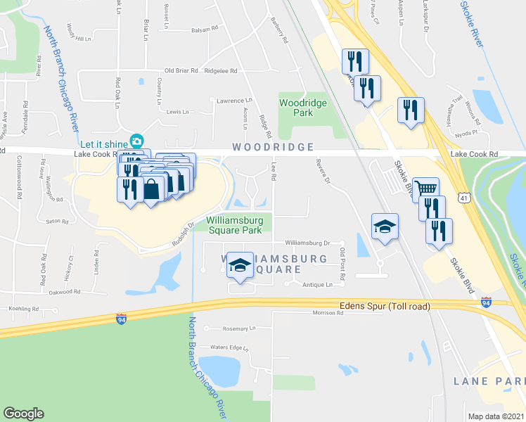 map of restaurants, bars, coffee shops, grocery stores, and more near 1455 Lake Cook Road in Northbrook