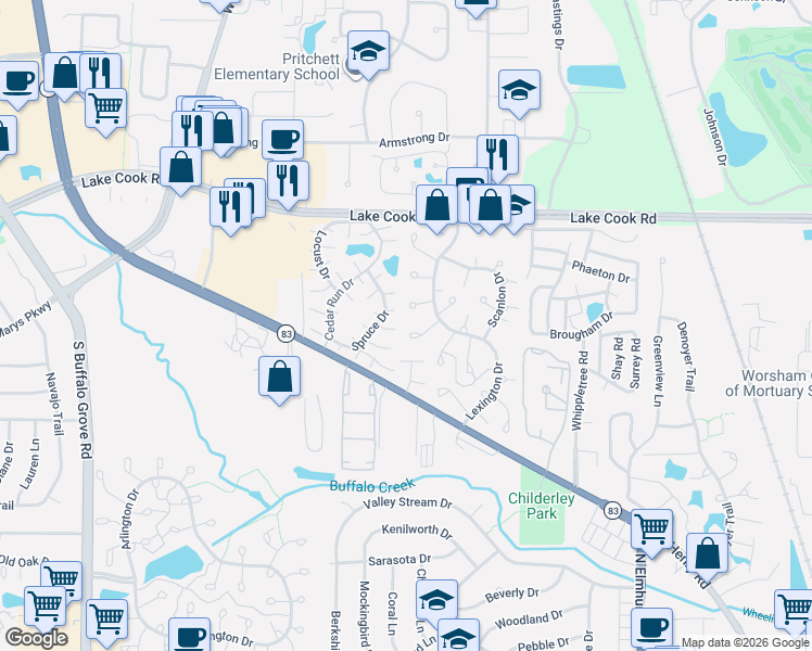 map of restaurants, bars, coffee shops, grocery stores, and more near 1200 Roth Court in Wheeling