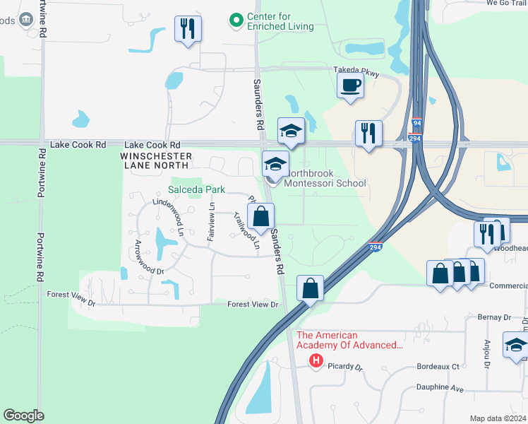 map of restaurants, bars, coffee shops, grocery stores, and more near 4304 Phyllis Drive in Northbrook
