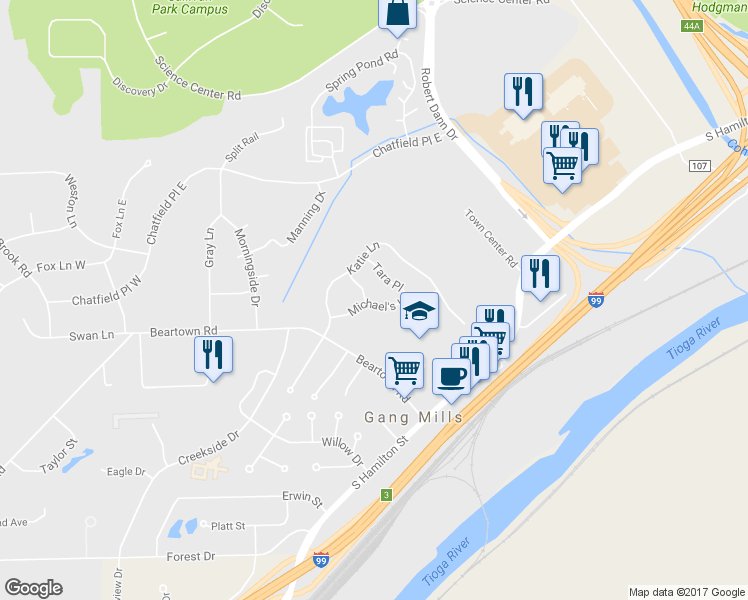 map of restaurants, bars, coffee shops, grocery stores, and more near 2 Jacqueline Drive in Painted Post