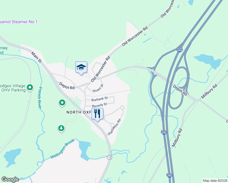 map of restaurants, bars, coffee shops, grocery stores, and more near 21 Bailey Rd in Oxford
