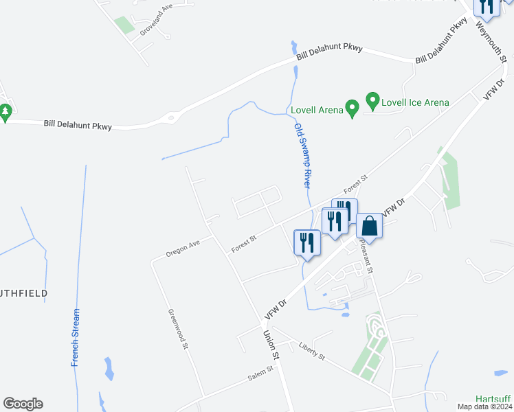 map of restaurants, bars, coffee shops, grocery stores, and more near 9 Ward Avenue in Rockland