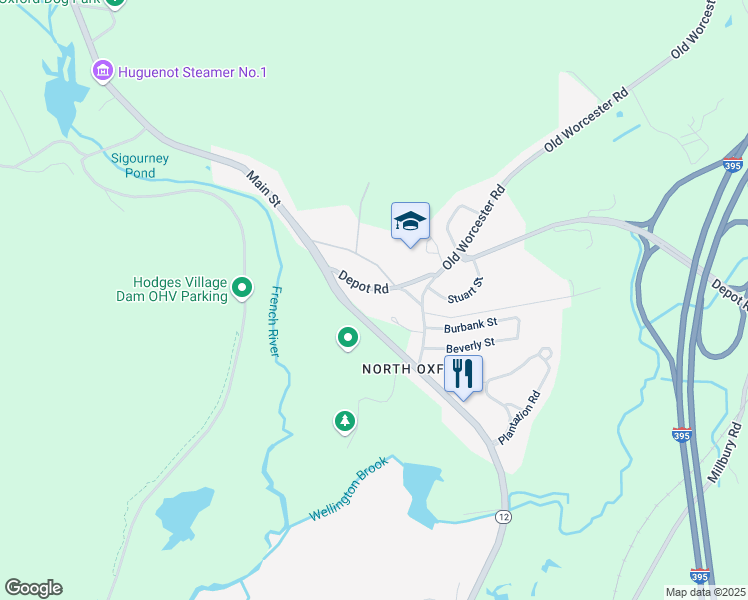 map of restaurants, bars, coffee shops, grocery stores, and more near 16 Depot Road in Oxford
